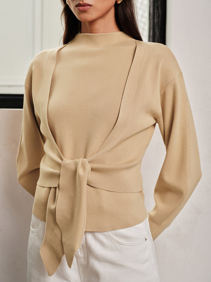 Tie‑Front Integrated Wrap Knit Top