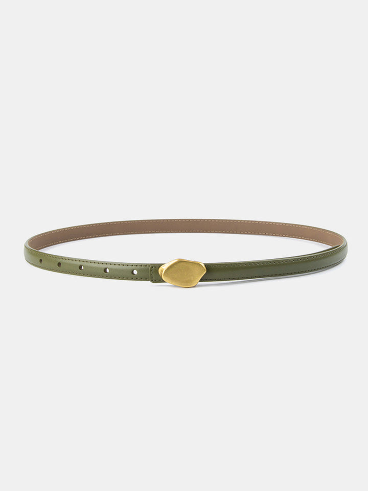 Irregular Buckle Slim Leather Belt