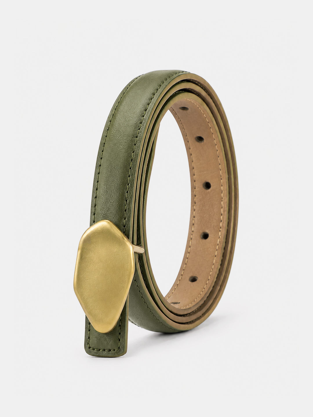 Irregular Buckle Slim Leather Belt