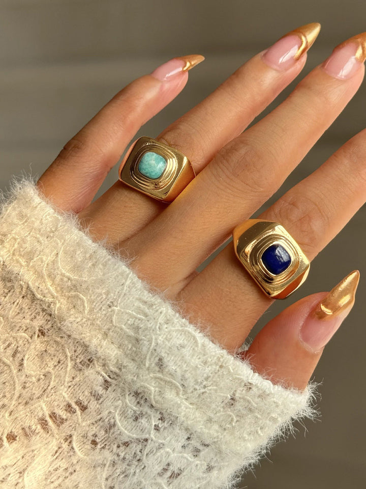 Vintage Square Gemstone Statement Ring
