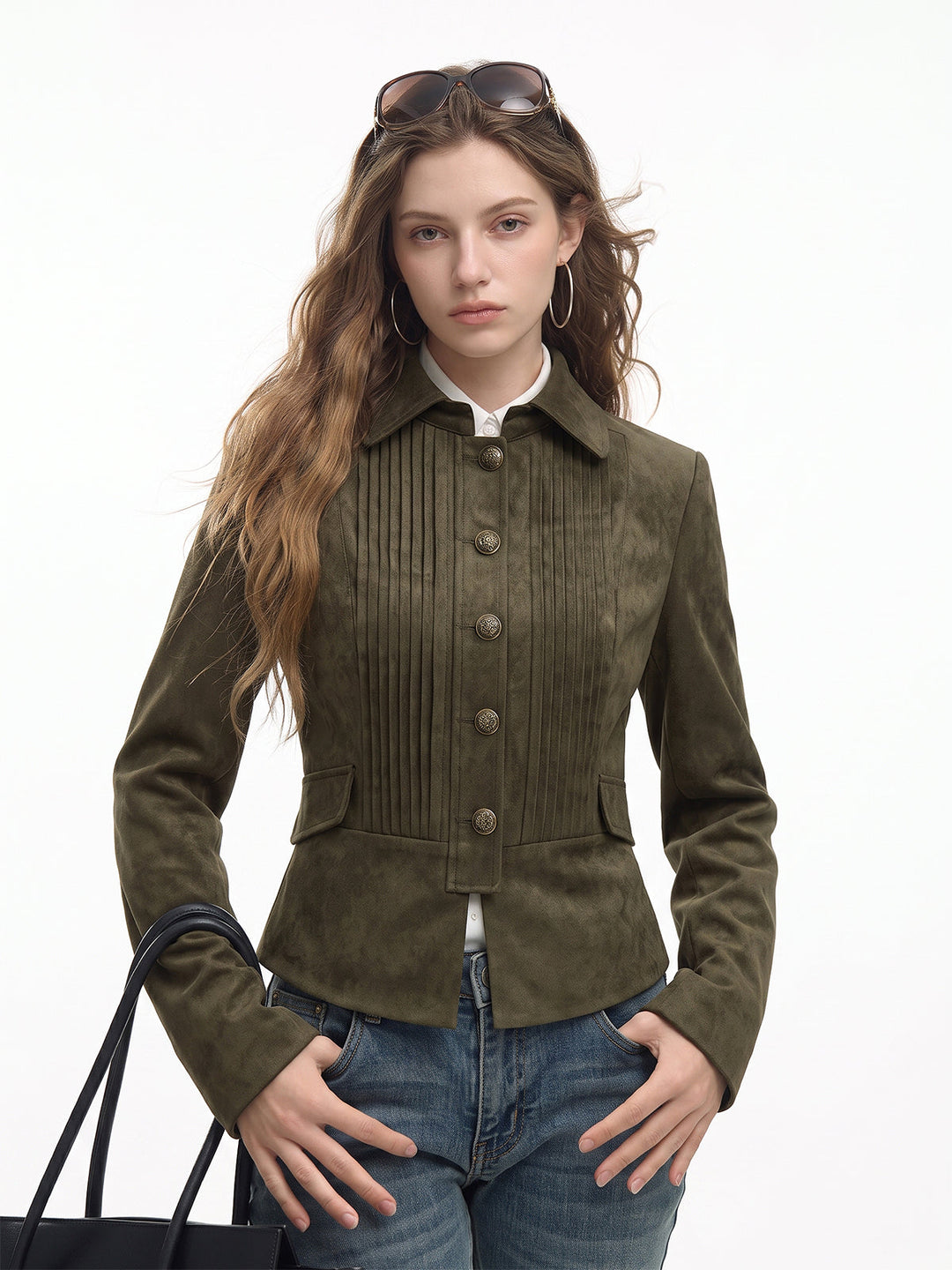 Pleated Suede Effect Cropped Jacket