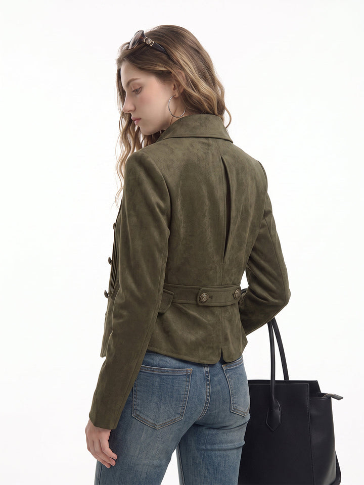 Pleated Suede Effect Cropped Jacket