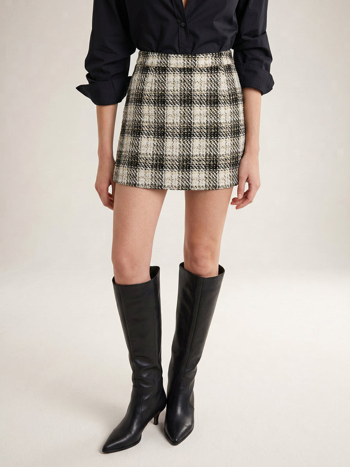 Plaid Tweed A‑Line Mini Skirt
