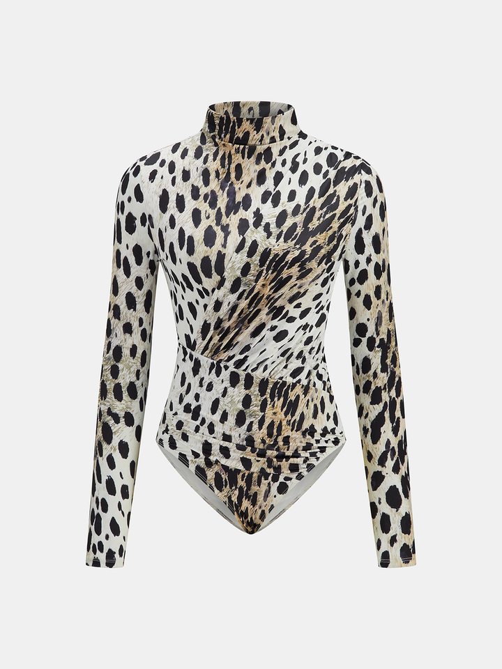 Leopard Print Mock Neck Bodysuit