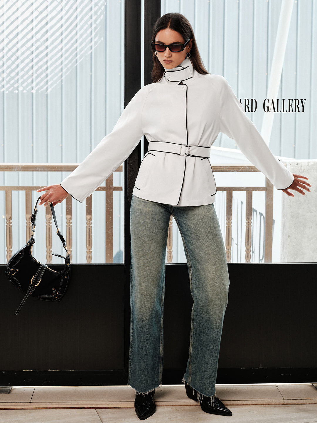 Contrast Piping Belted Short Trench