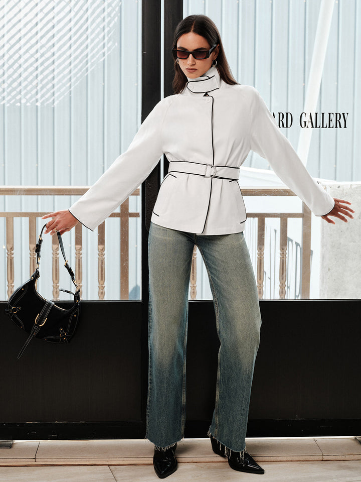 Contrast Piping Belted Short Trench