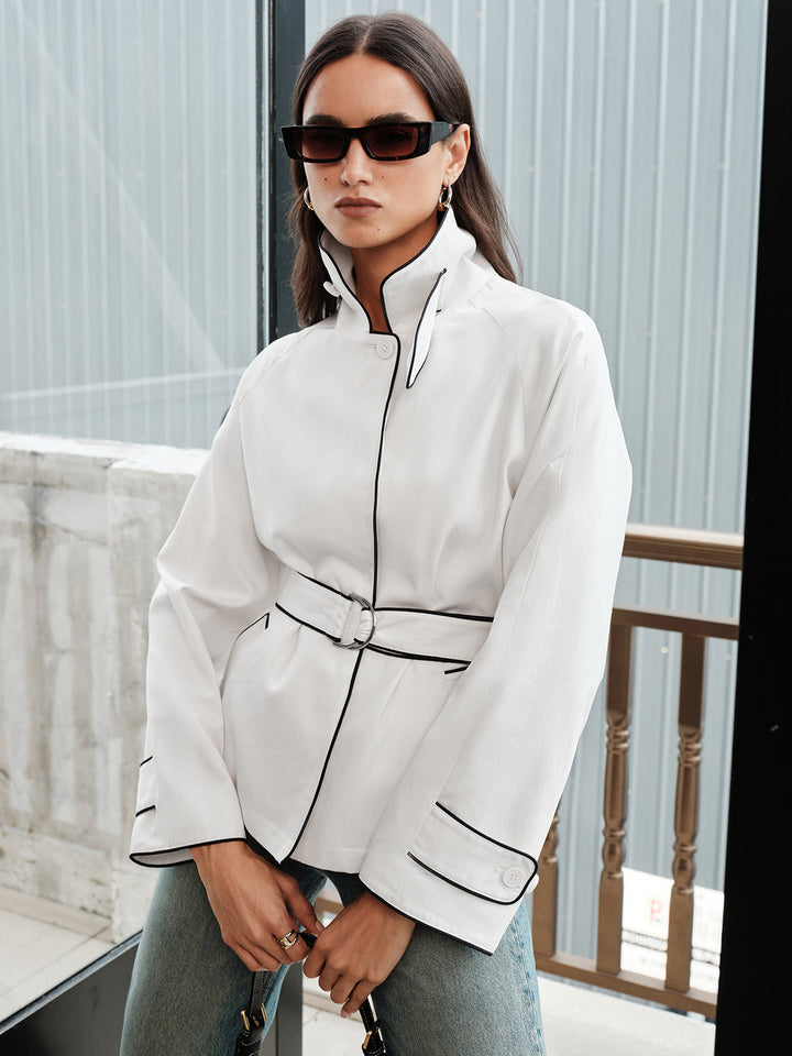 Contrast Piping Belted Short Trench