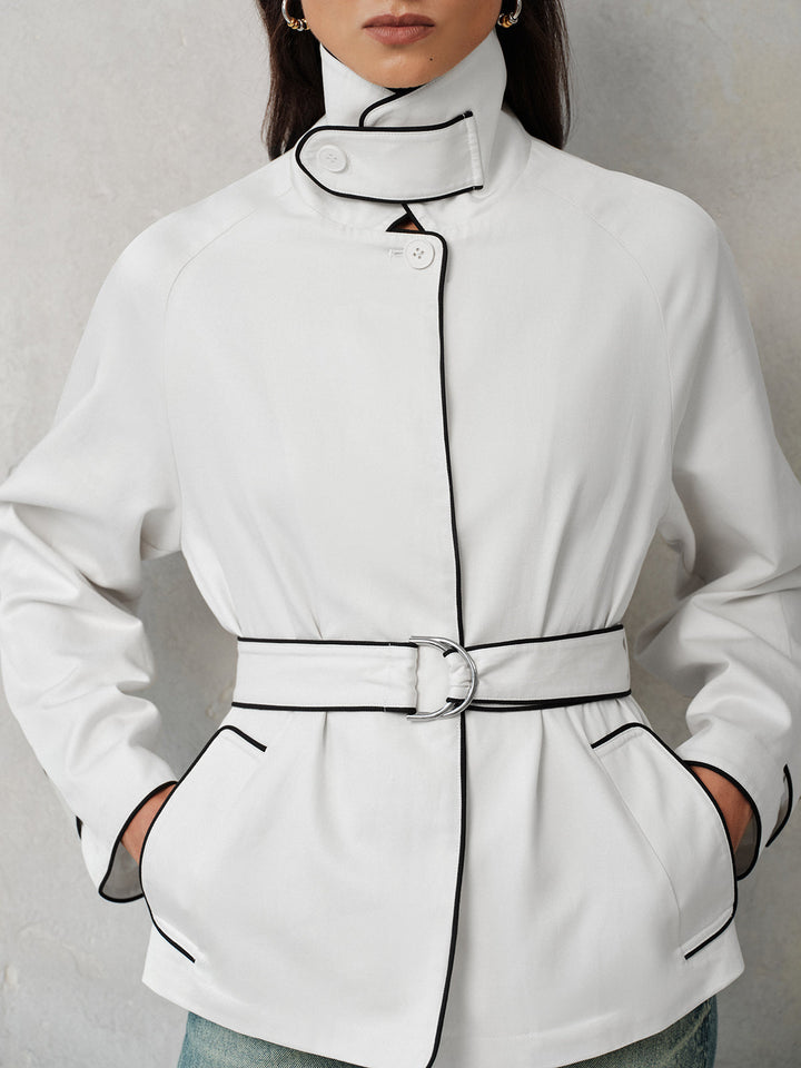 Contrast Piping Belted Short Trench