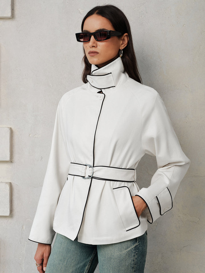 Contrast Piping Belted Short Trench