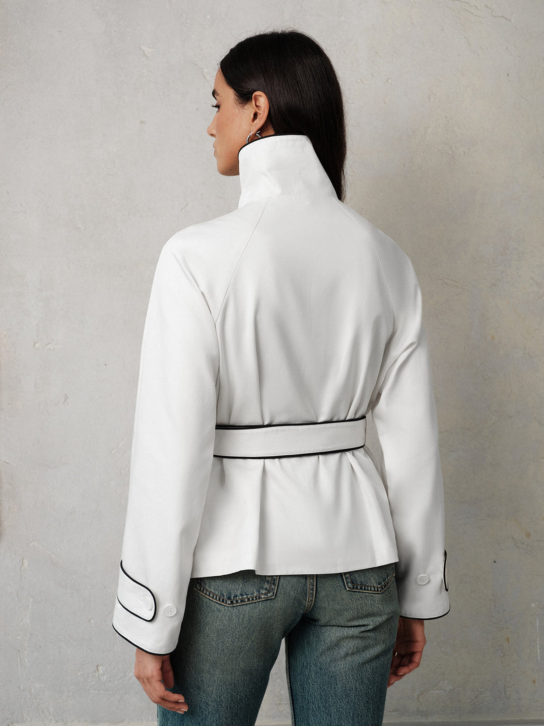 Contrast Piping Belted Short Trench