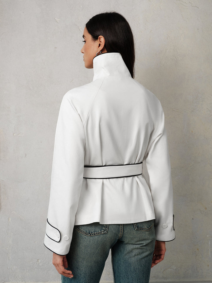 Contrast Piping Belted Short Trench
