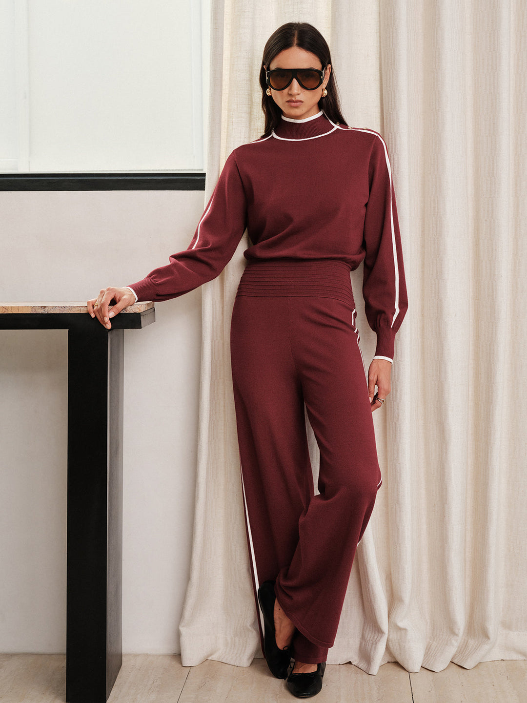 Side Button Contrast Trim Knit Co‑ord Set