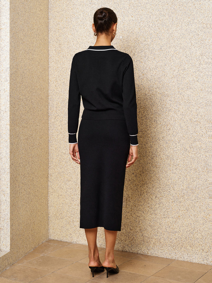 Contrast Piping Knit Co‑ord Set