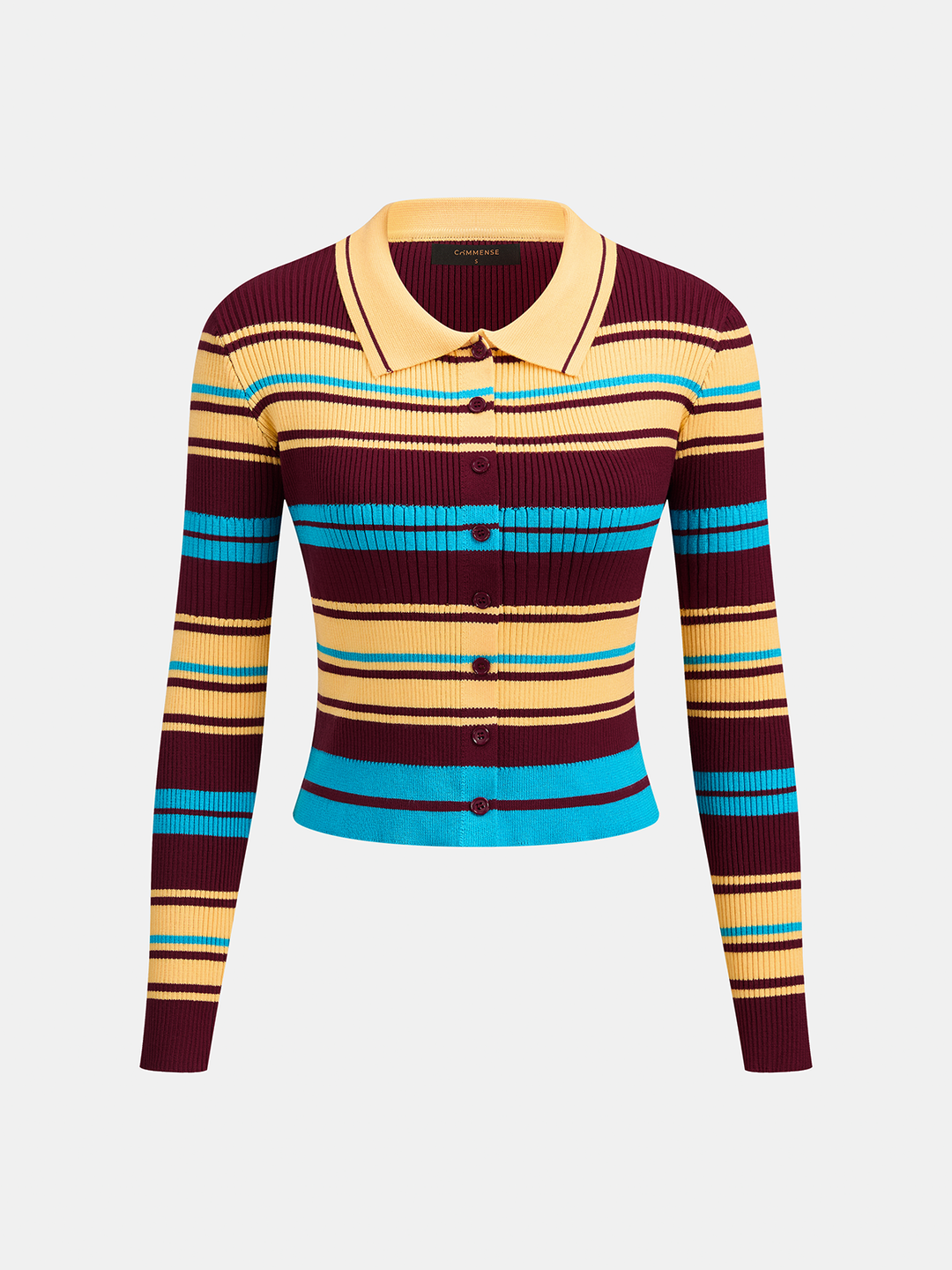 Multi‑Stripe Ribbed Collared Knit Cardigan