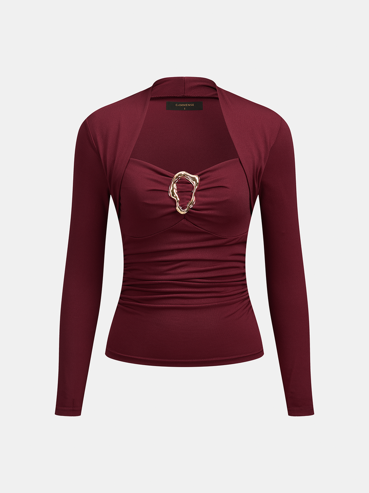 Metal Buckle Square Neck Fitted Top
