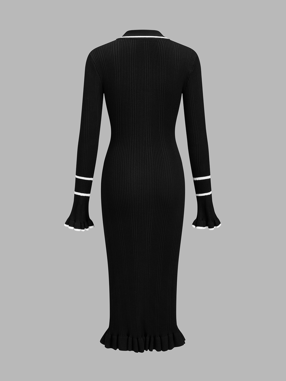 Contrast Trim Ribbed Knit Polo Maxi Dress