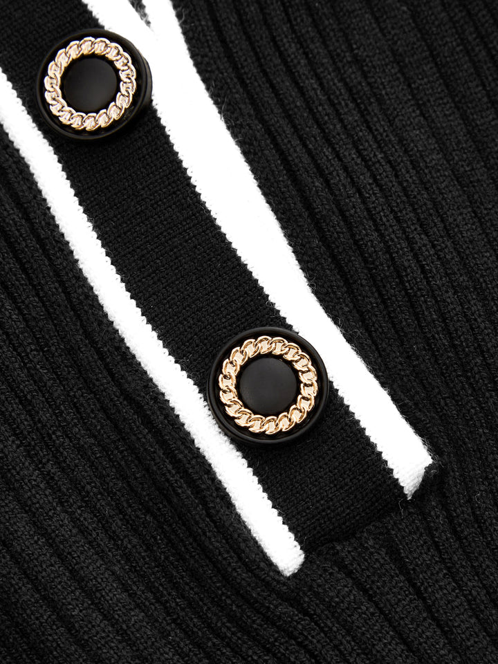 Contrast Trim Ribbed Knit Polo Maxi Dress