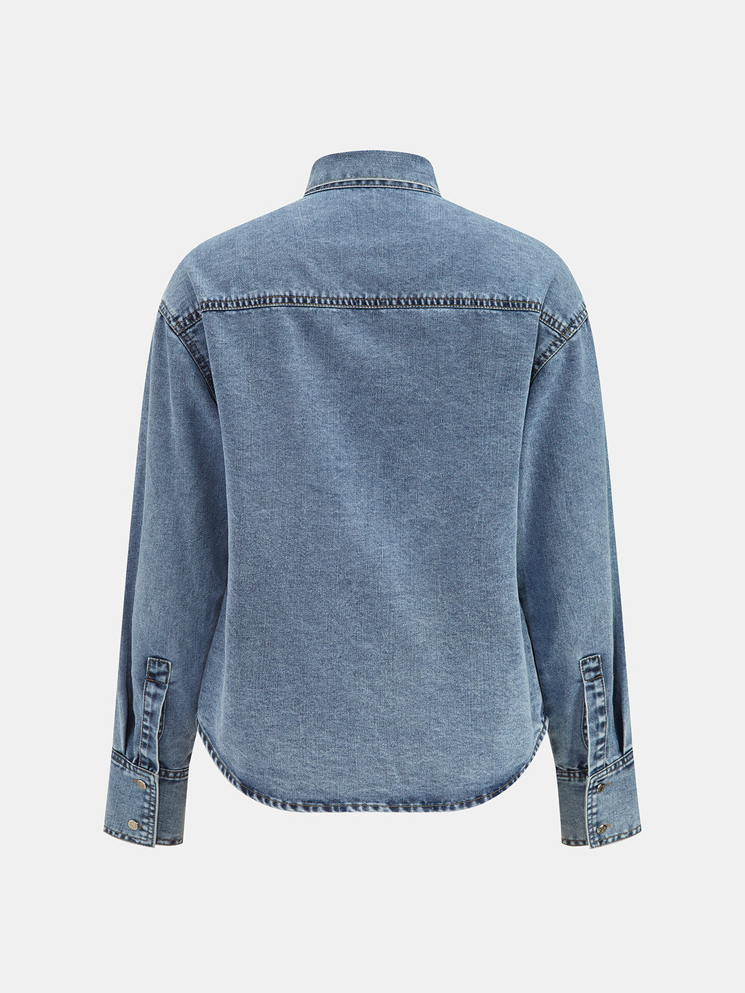 Tie-Neck Denim Long Sleeve Shirt