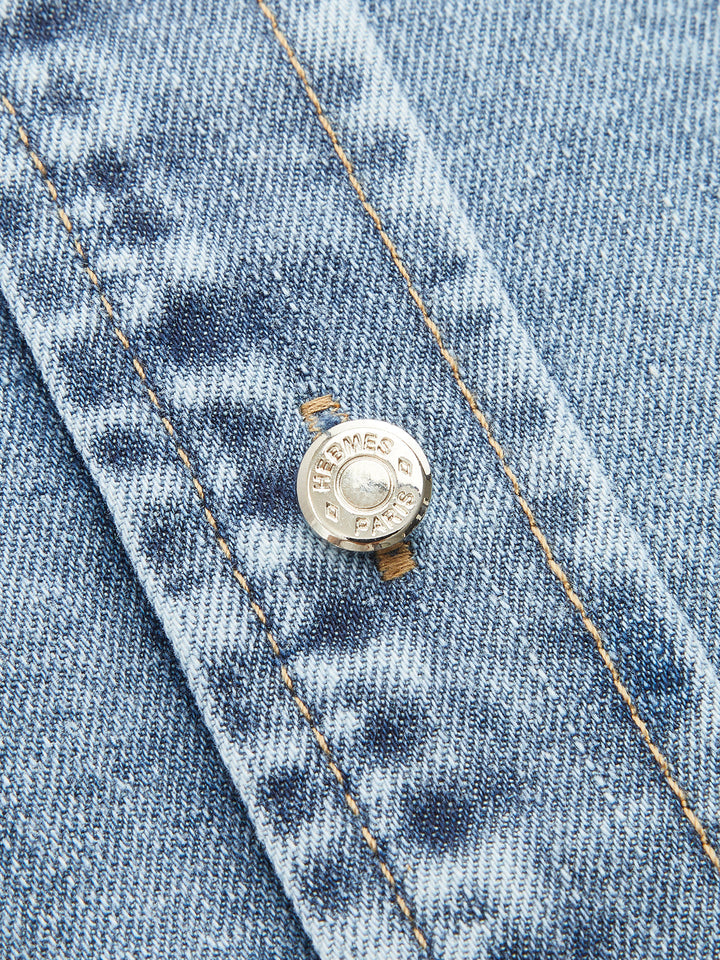 Tie-Neck Denim Long Sleeve Shirt