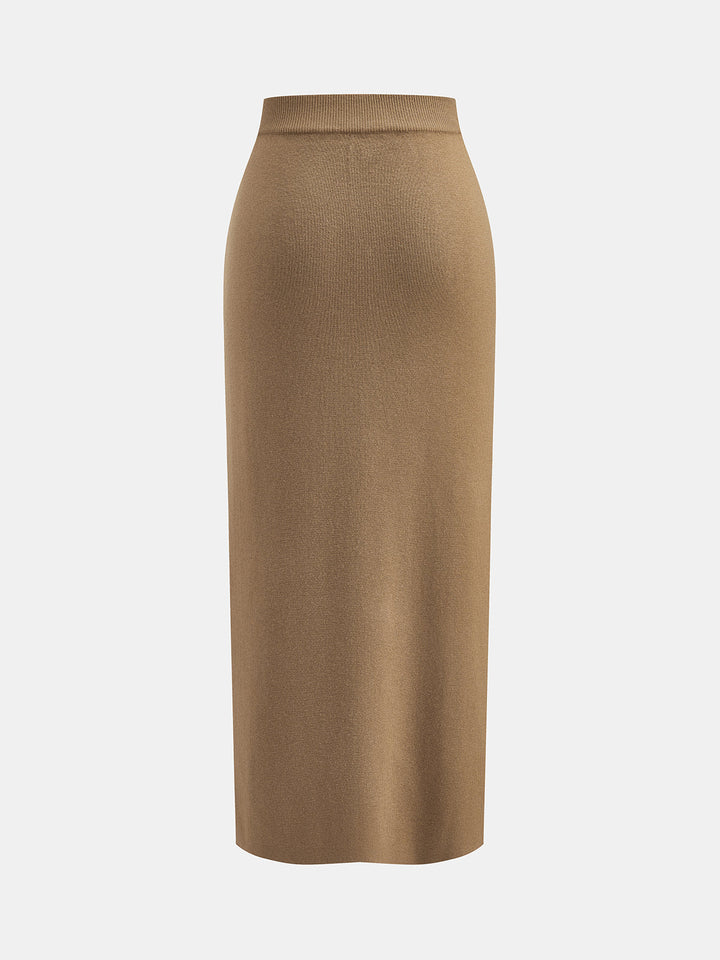 Metal Button Knit Top Pencil Midi Skirt Co‑ord