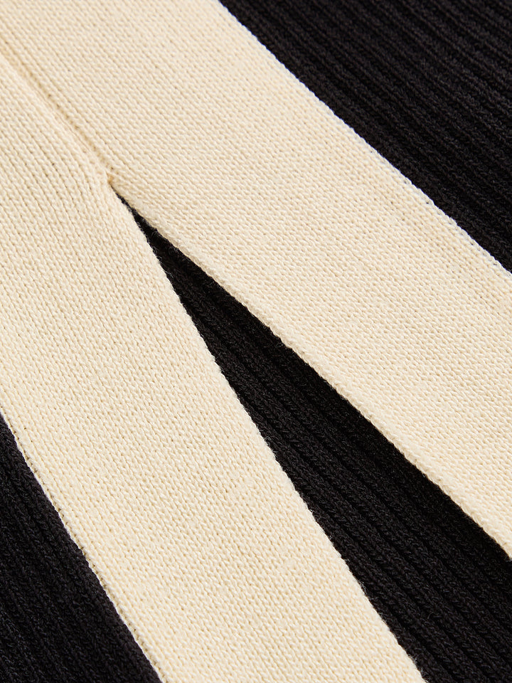 Two Tone V-Neck Knit Slit Midi Dress