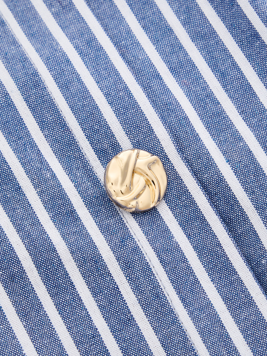 Striped Button Detail Cropped Cotton Linen Blouse