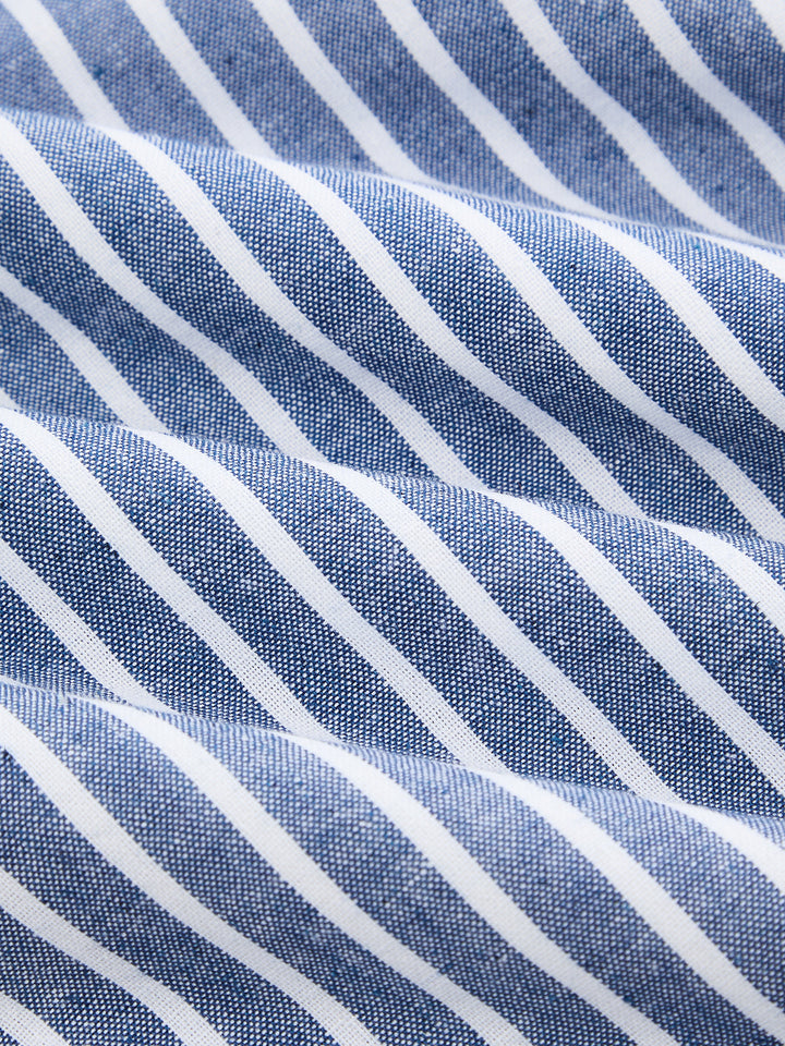 Striped Button Detail Cropped Cotton Linen Blouse