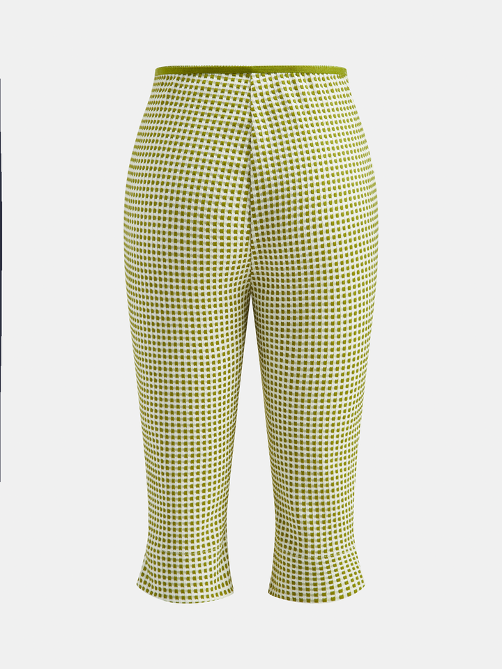 Waffle Grid Knit Flare Capri Pants