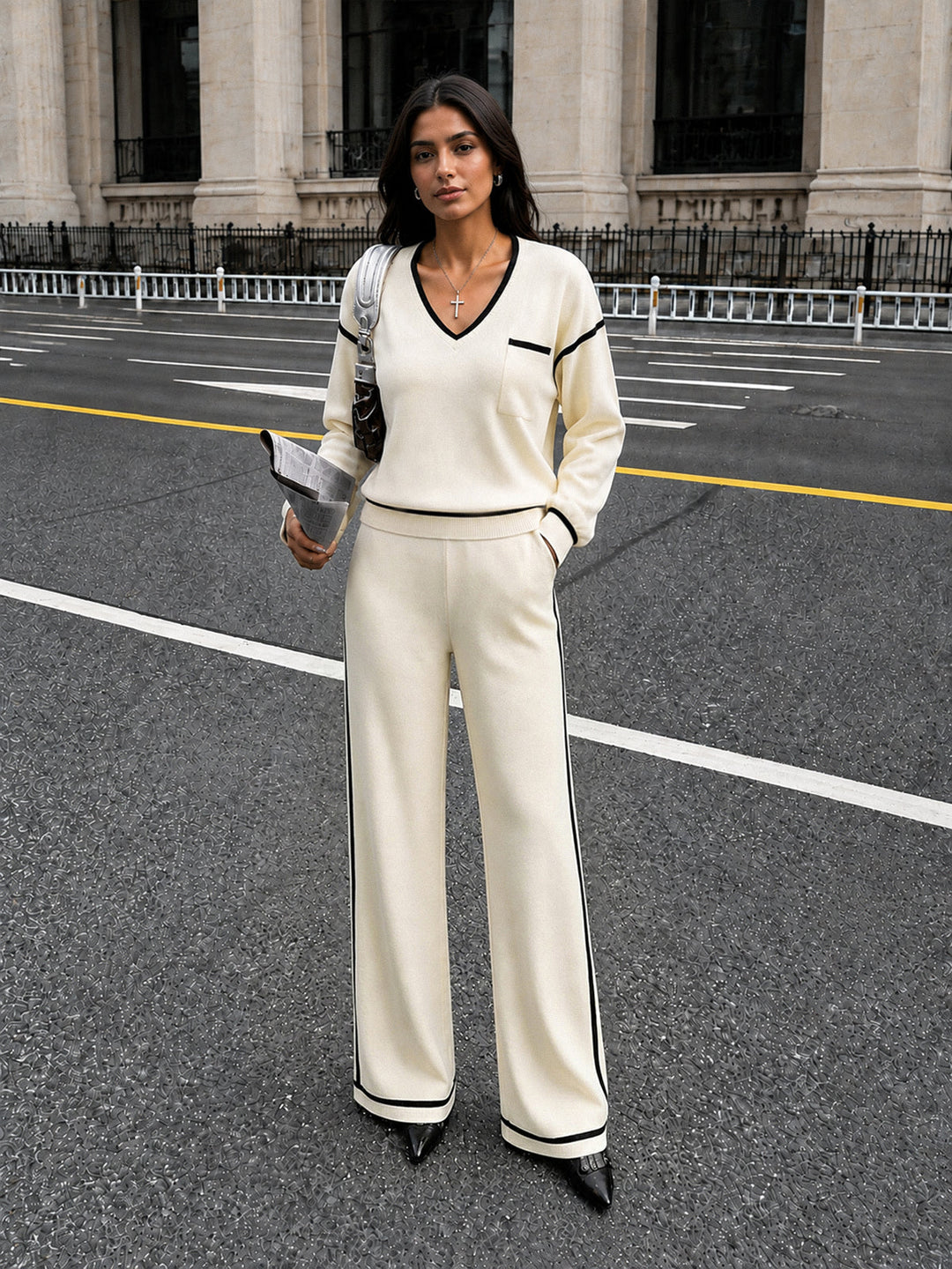 Contrast Trim Wool Blend Knit Co‑ord Set