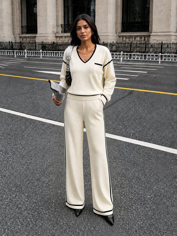 Contrast Trim Wool Blend Knit Co‑ord Set