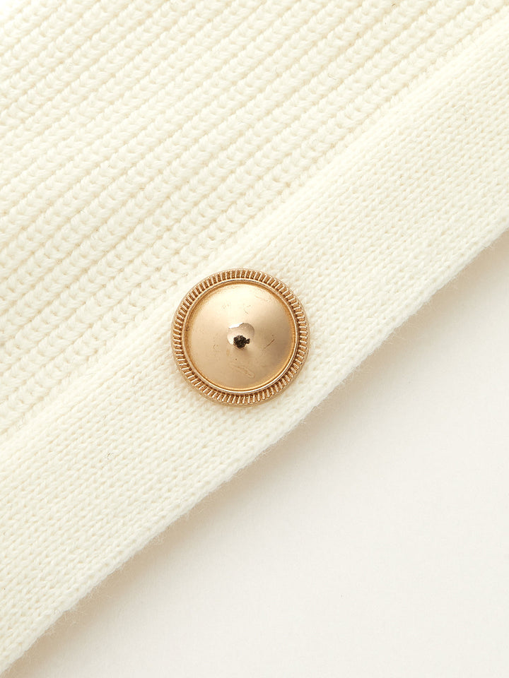 Asymmetrical Collar Button Sleeve Ribbed Knit Top