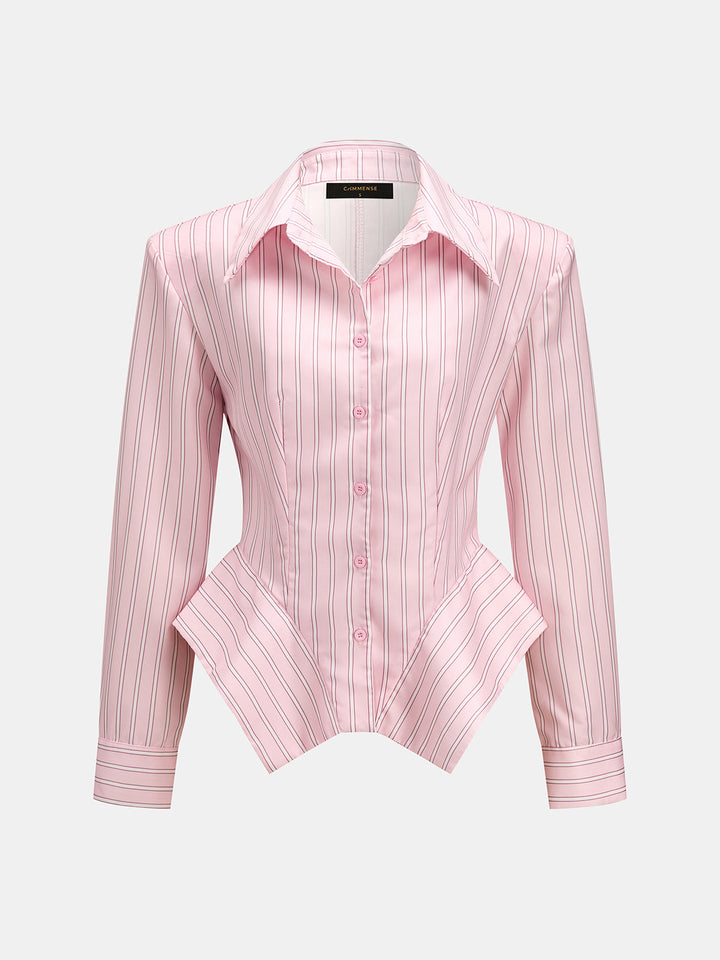 Striped Corset‑Style Peplum Shirt