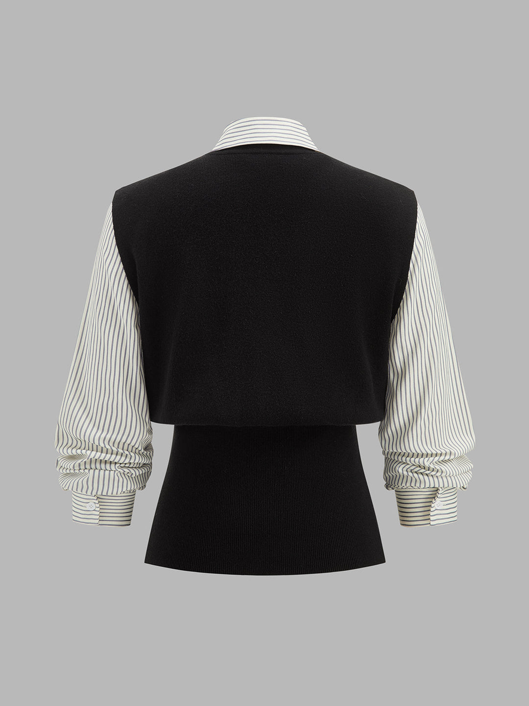 Faux Two‑Piece Striped Collar Knit Top