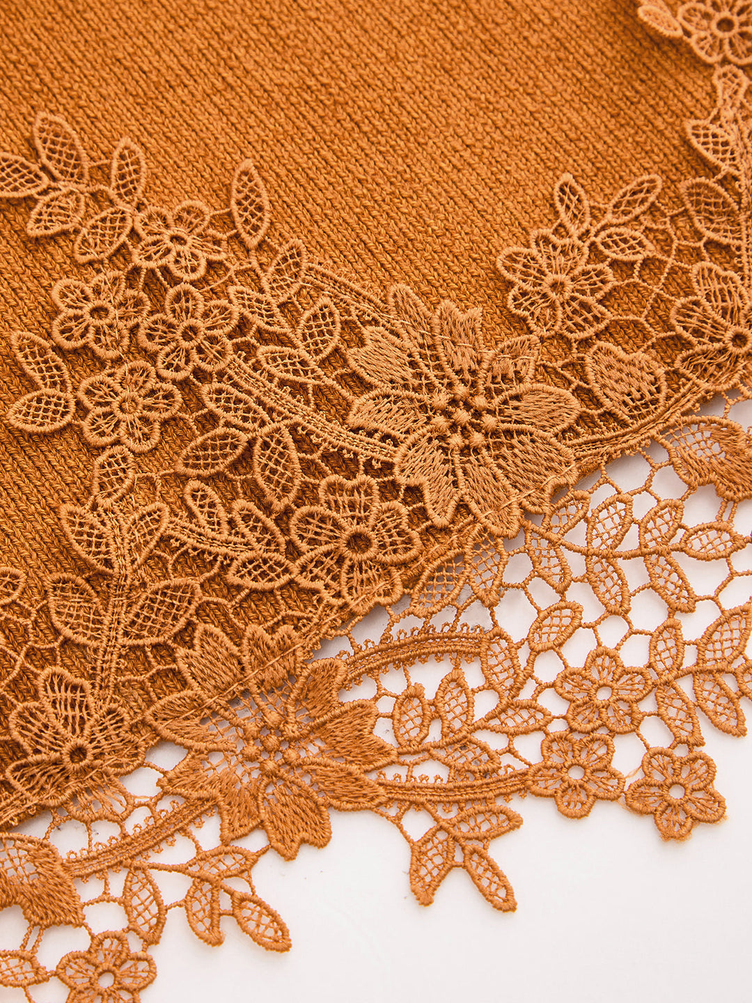 V‑Neck Lace Hem Long Sleeve Knit Top