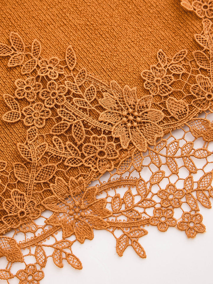 V‑Neck Lace Hem Long Sleeve Knit Top