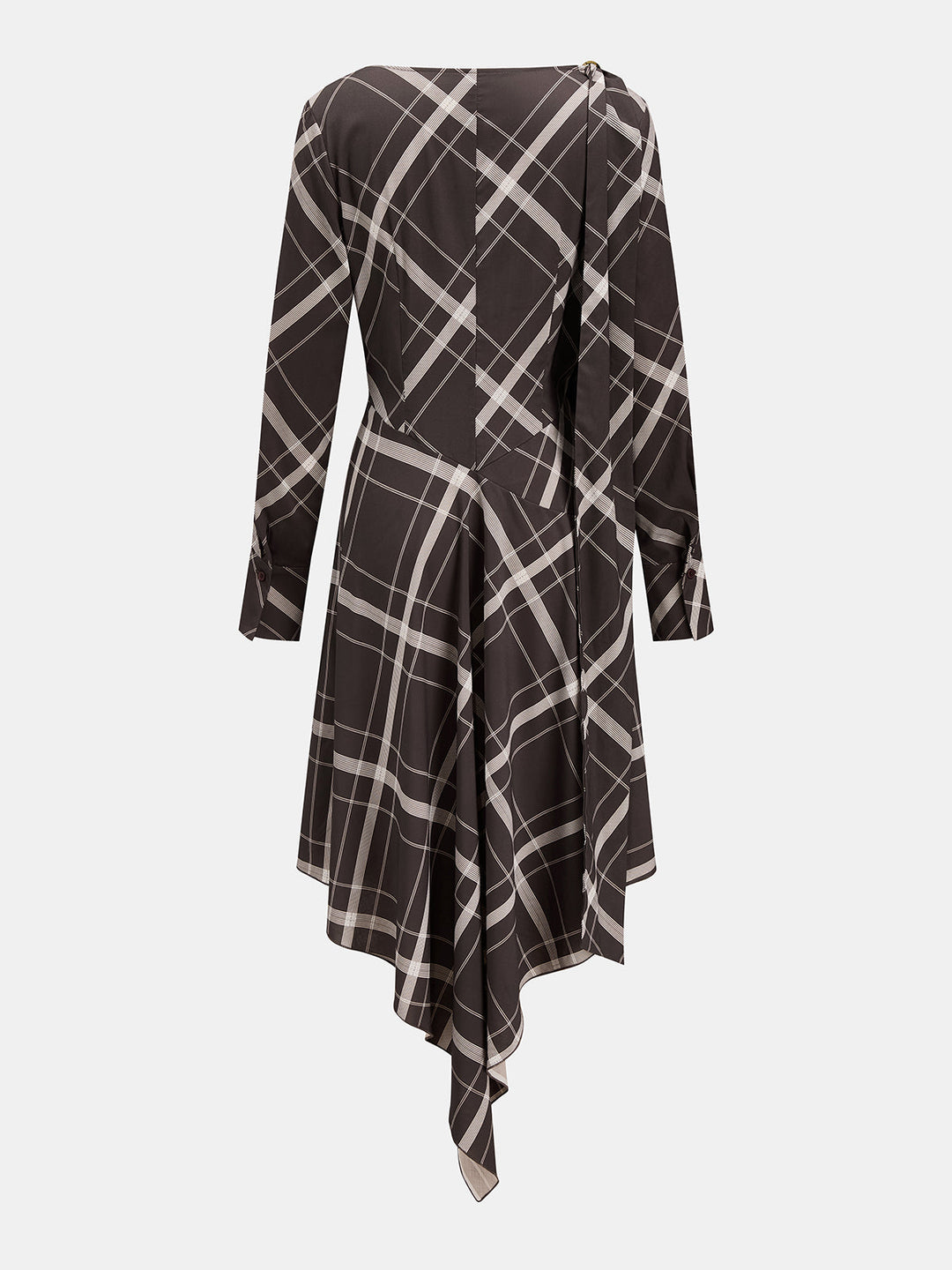 Plaid Cowl Neck Asymmetrical Hem Maxi Dress