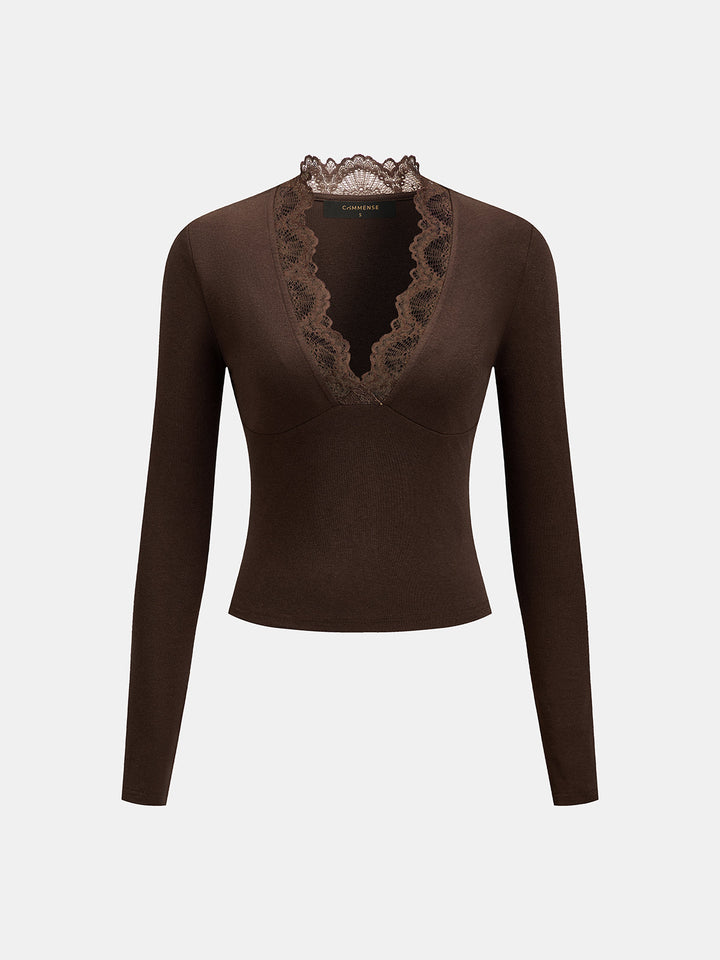 Lace Trim V‑Neck Top & Drawstring Pants Set