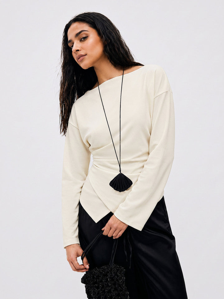 Wrap Asymmetric Hem Long Sleeve Top