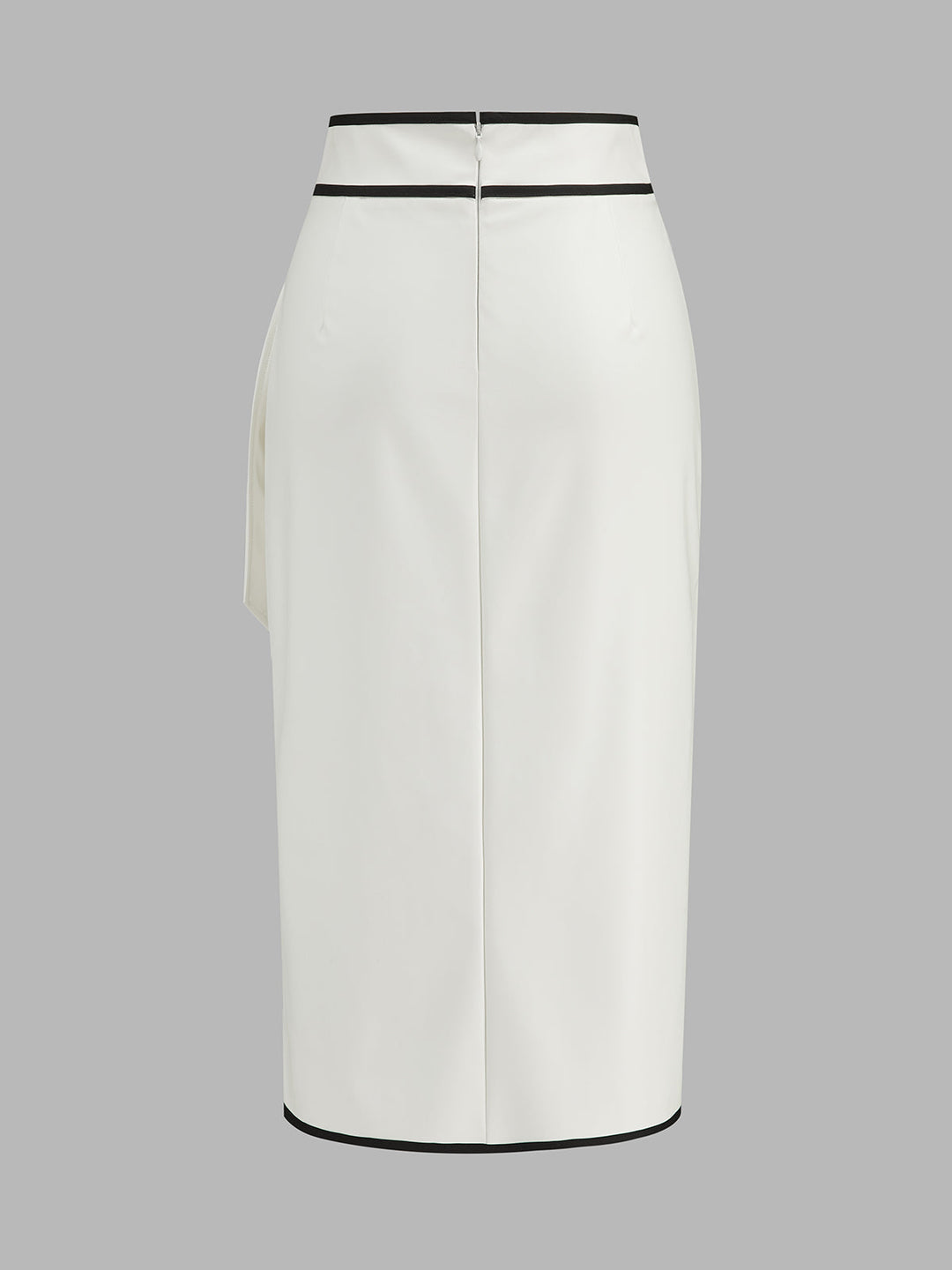Contrast Piping Faux Leather Wrap Midi Skirt