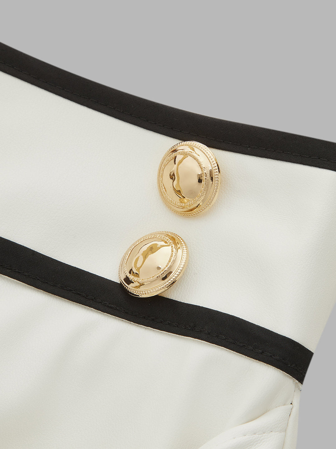 Contrast Piping Faux Leather Wrap Midi Skirt