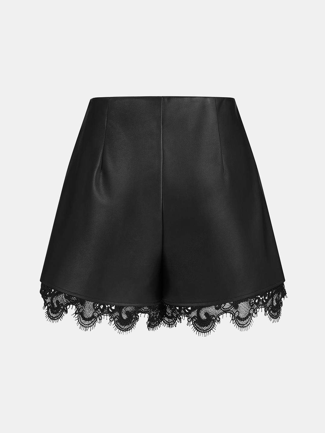Eyelash Lace Hem Faux Leather Shorts