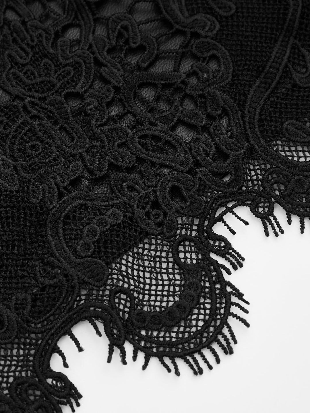 Eyelash Lace Hem Faux Leather Shorts