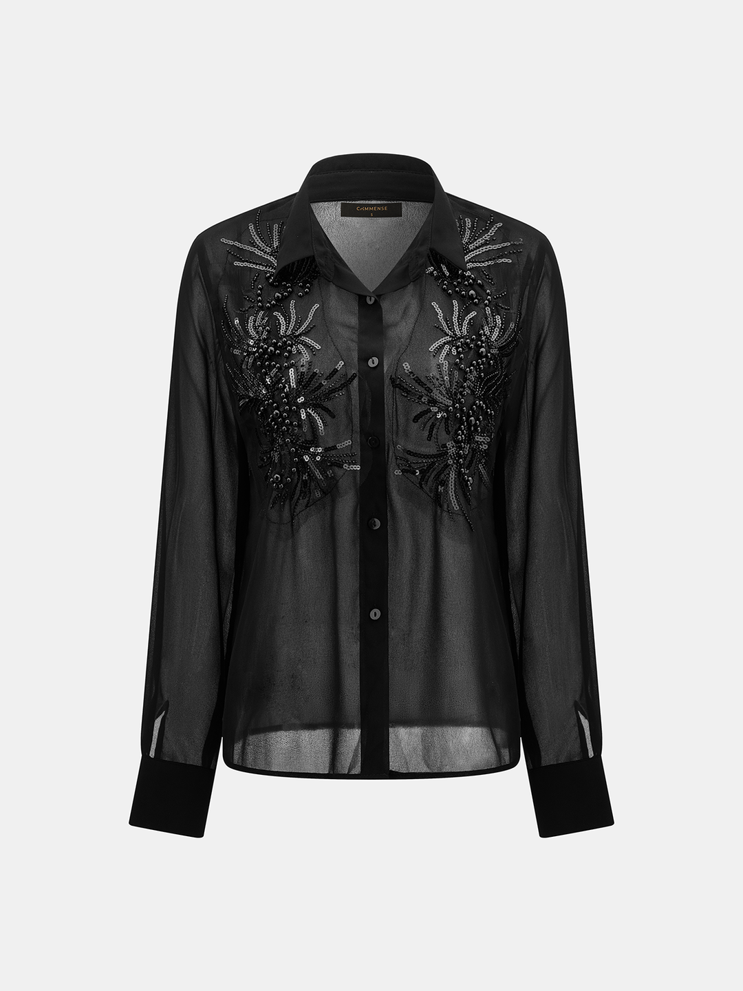 Sheer Beaded Embroidered Long Sleeve Shirt