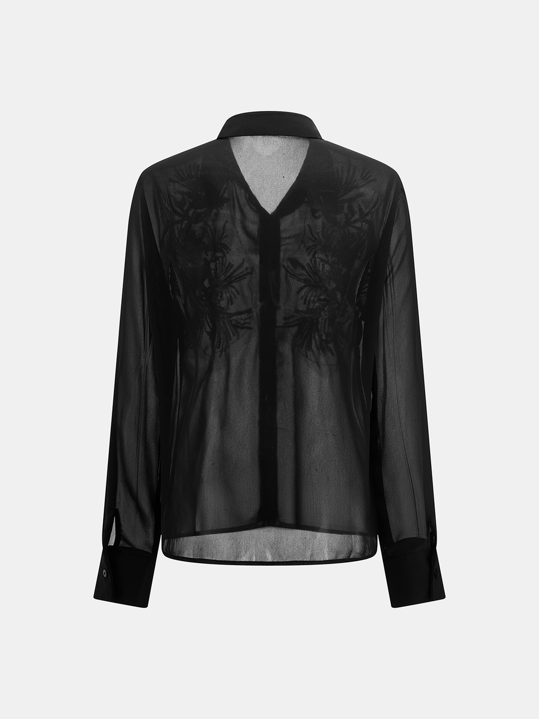 Sheer Beaded Embroidered Long Sleeve Shirt