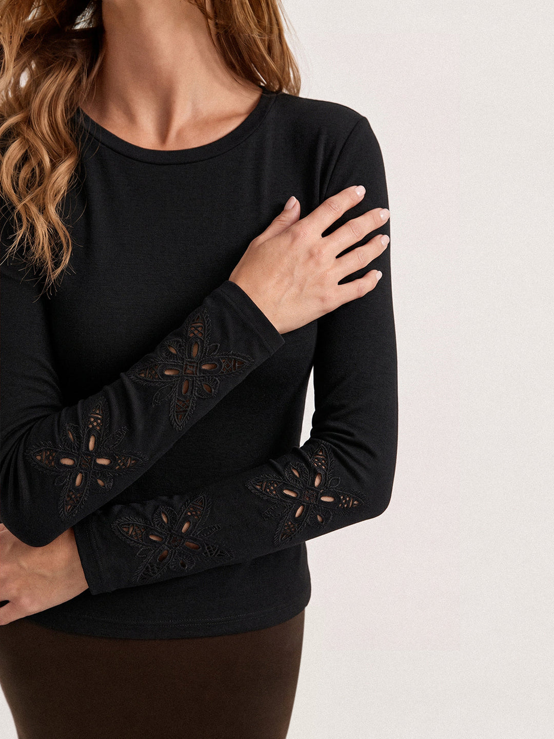 Cutwork Embroidery Sleeve Fitted Top
