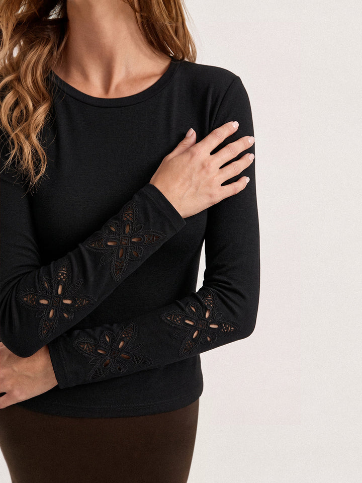 Cutwork Embroidery Sleeve Fitted Top