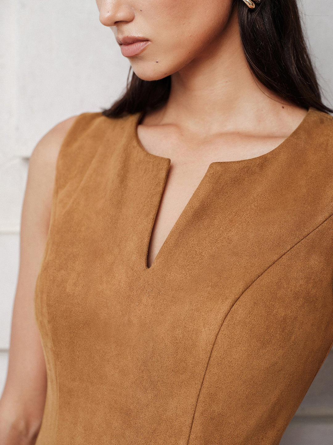Suede Effect Sleeveless Buckle Mini Dress
