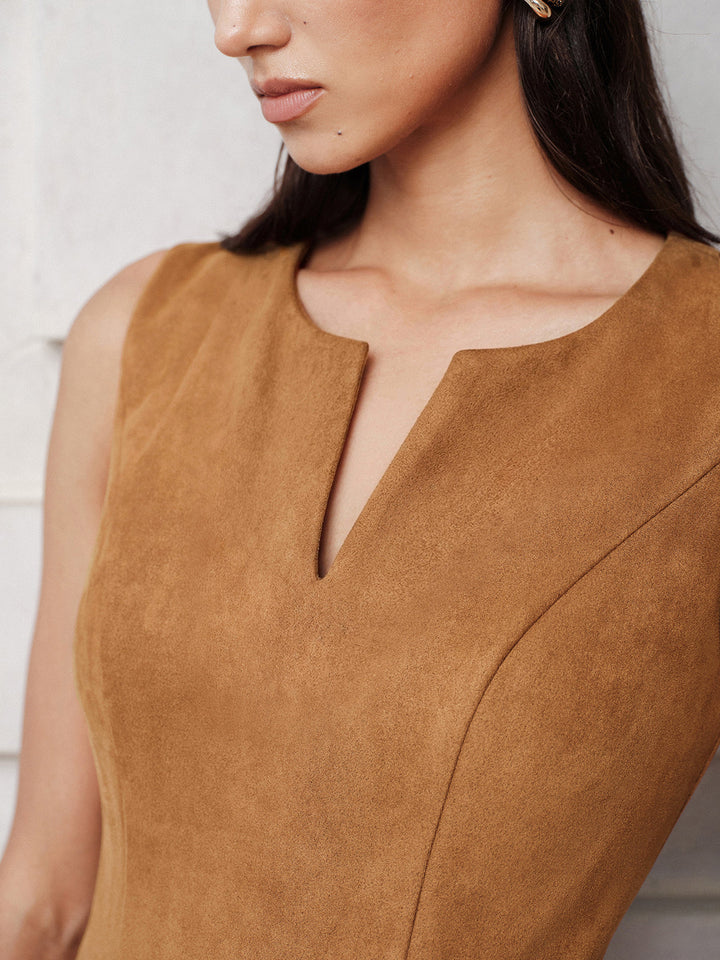 Suede Effect Sleeveless Buckle Mini Dress