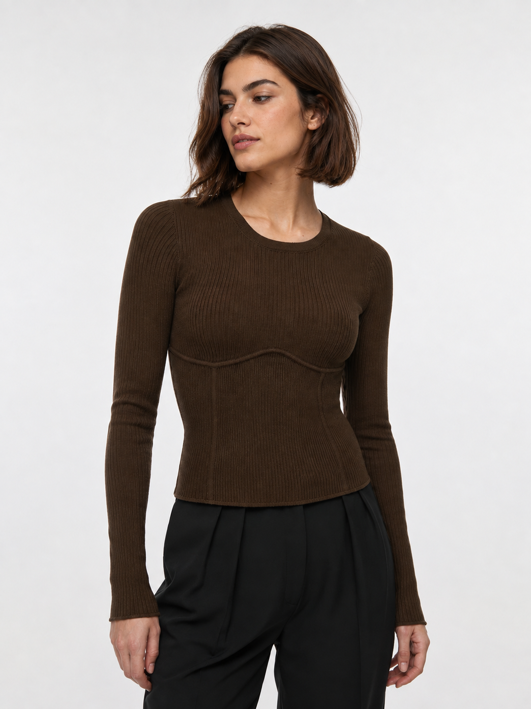 Wool Blend Ribbed Fitted Knit Top