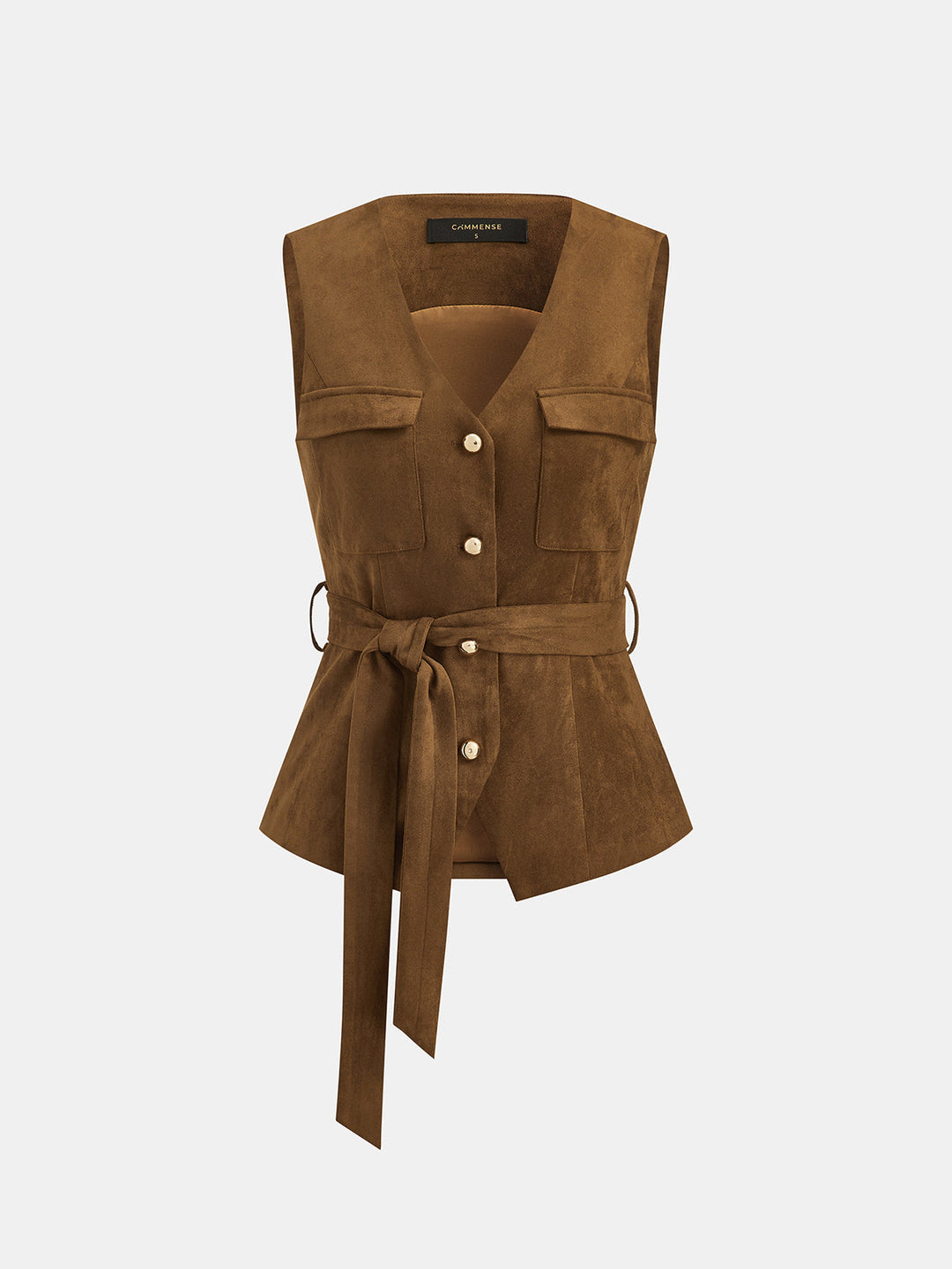 Suede Effect Belted Vest Wide‑Leg Pants Set